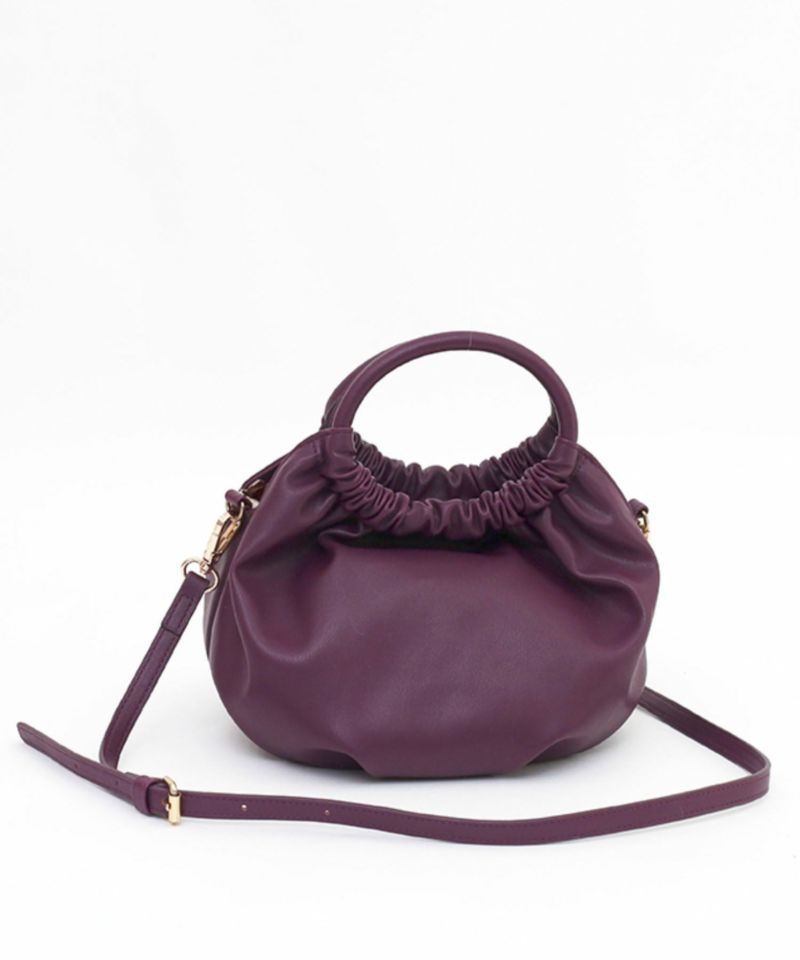 日本 COOCO - 2WAY柔軟皮革豆形手提小包/側背包-淺灰杏 (W14*H20*D12cm)