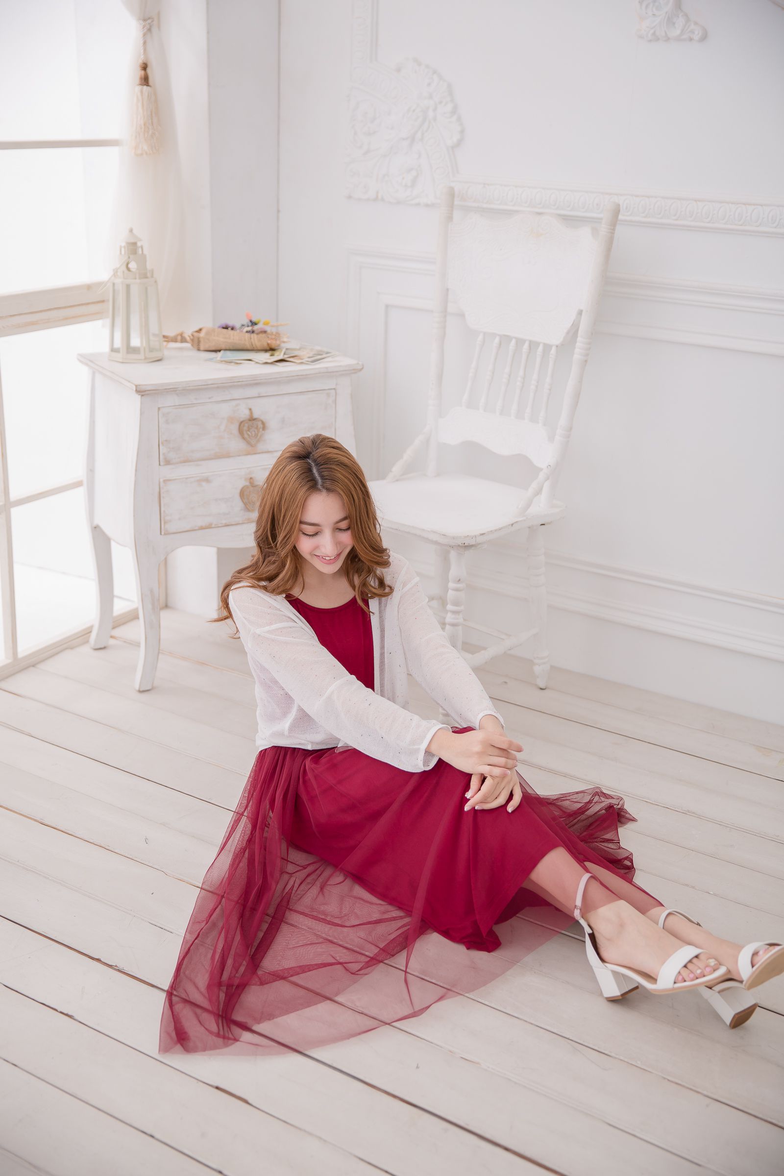 Peachy - 獨家訂製綿柔連身紗裙-細肩帶連身款-性感酒紅 (F)