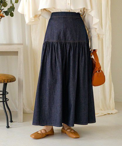 日本 Bou Jeloud - 簡約丹寧長裙-深藍