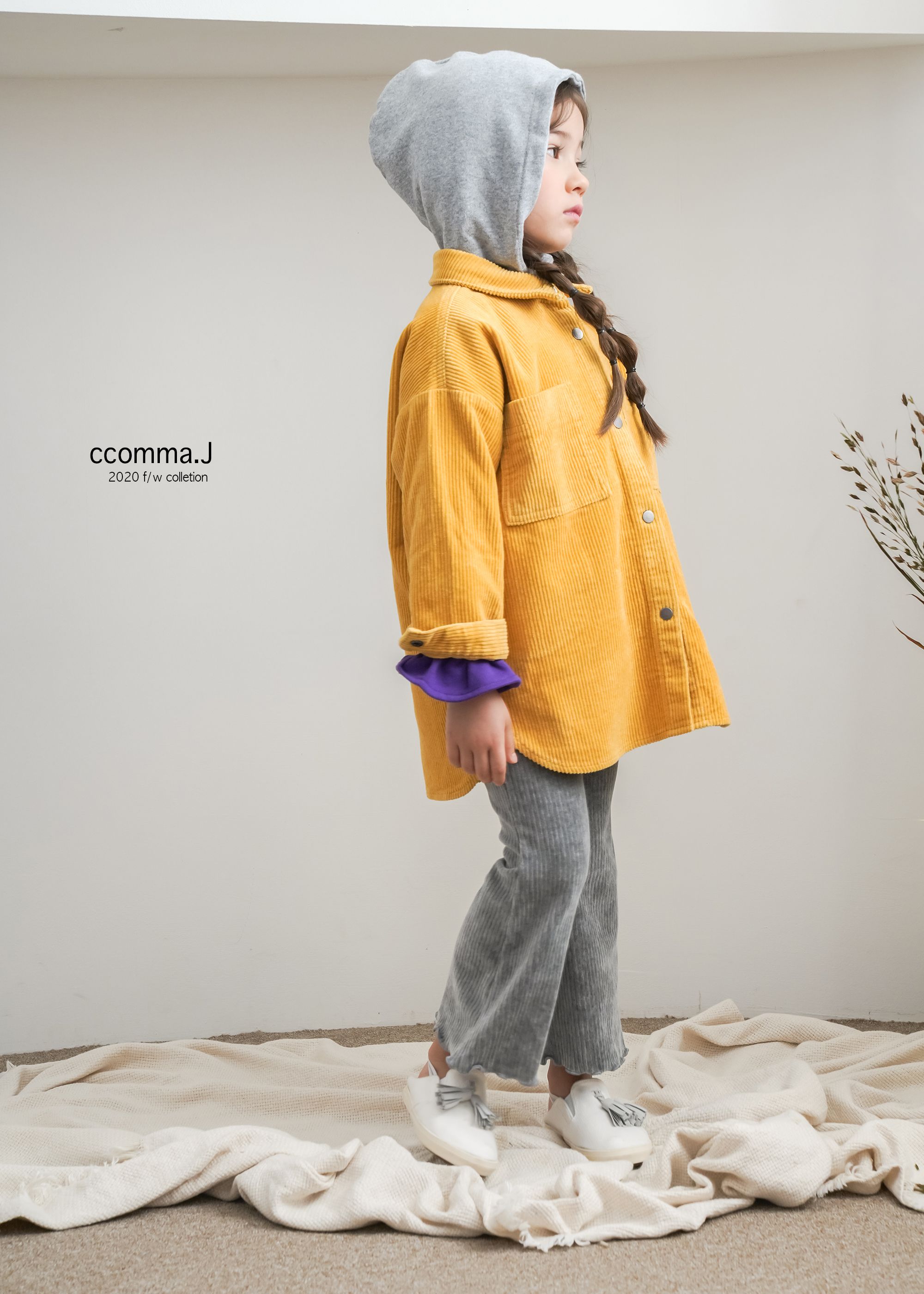 韓國 ccomma. J - 燈芯絨連帽夾克-芥末黃