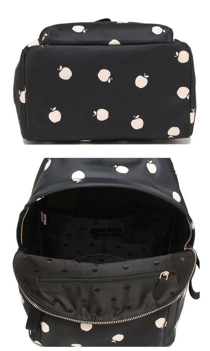 kate spade - 蘋果印花尼龍後背包-黑