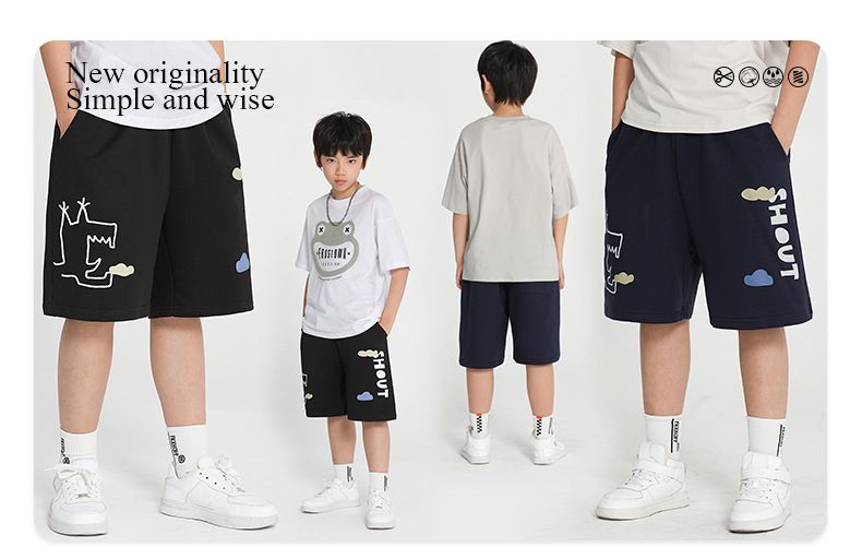 純棉五分短褲-SHOUT-深藍色