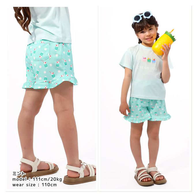 日本 ZOOLAND - 接觸冷感 透氣蘇打印花短褲-薄荷綠