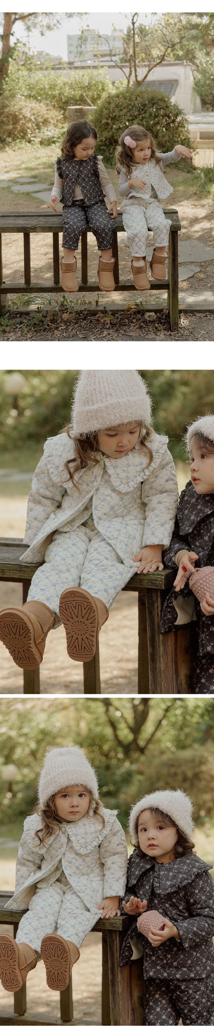 韓國 Puellaflo - 冬日溫暖印花絎縫長褲-藍花