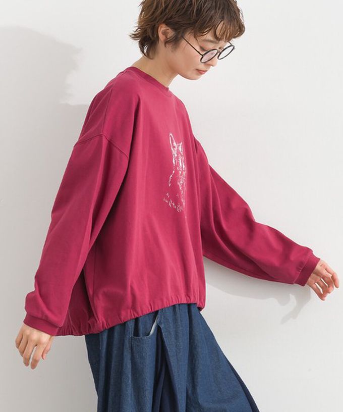 日本 Lupilien - 16支天竺棉休閒長袖上衣-貓咪素描-卡其棕