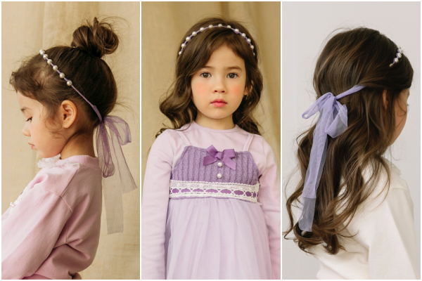 韓國 Merry Kate - 珍珠系緞帶髮帶-灰