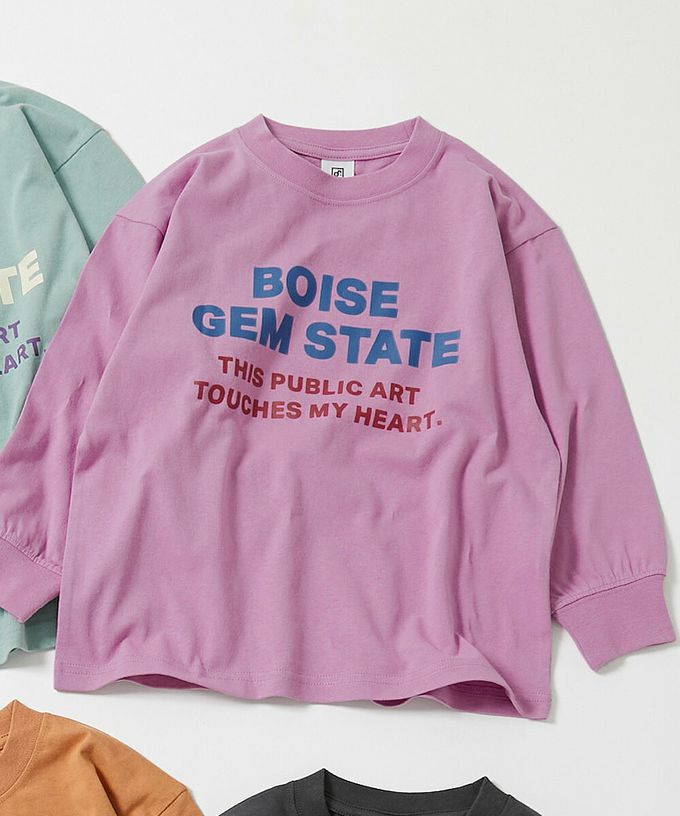 日本 devirock - 100%棉 定番印花寬版長袖上衣-胸前logo-灰棕