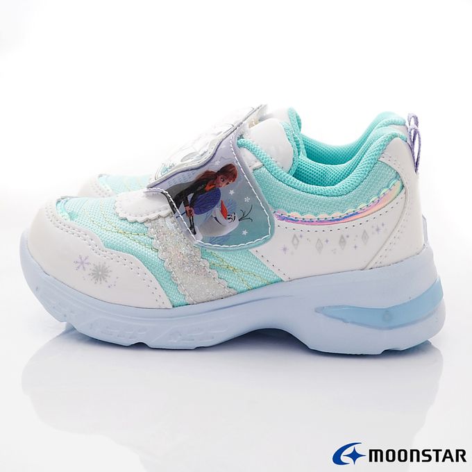 Moonstar日本月星 - 冰雪奇緣電燈鞋(中小童)-機能運動鞋-白綠