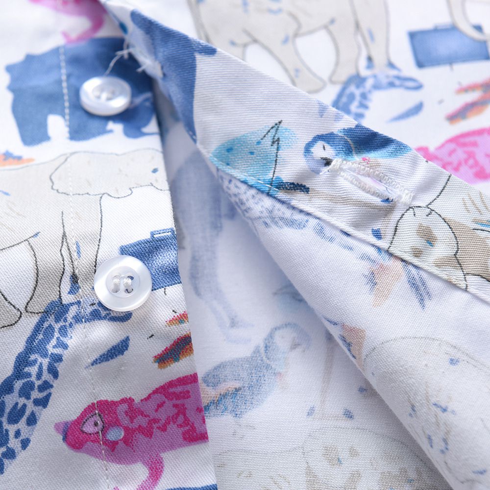 小紳士短袖襯衫套裝-滿版雛菊-綠色