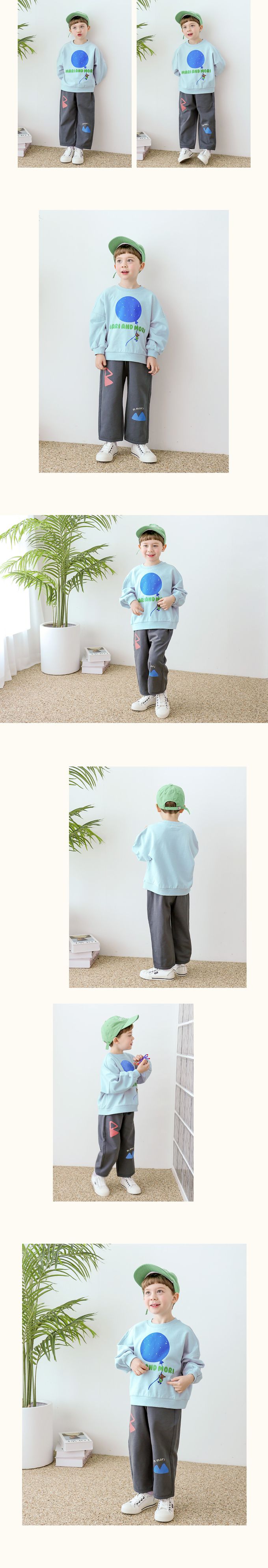 韓國 WALTON kids - 鬆緊腰山形印花休閒長褲-深灰