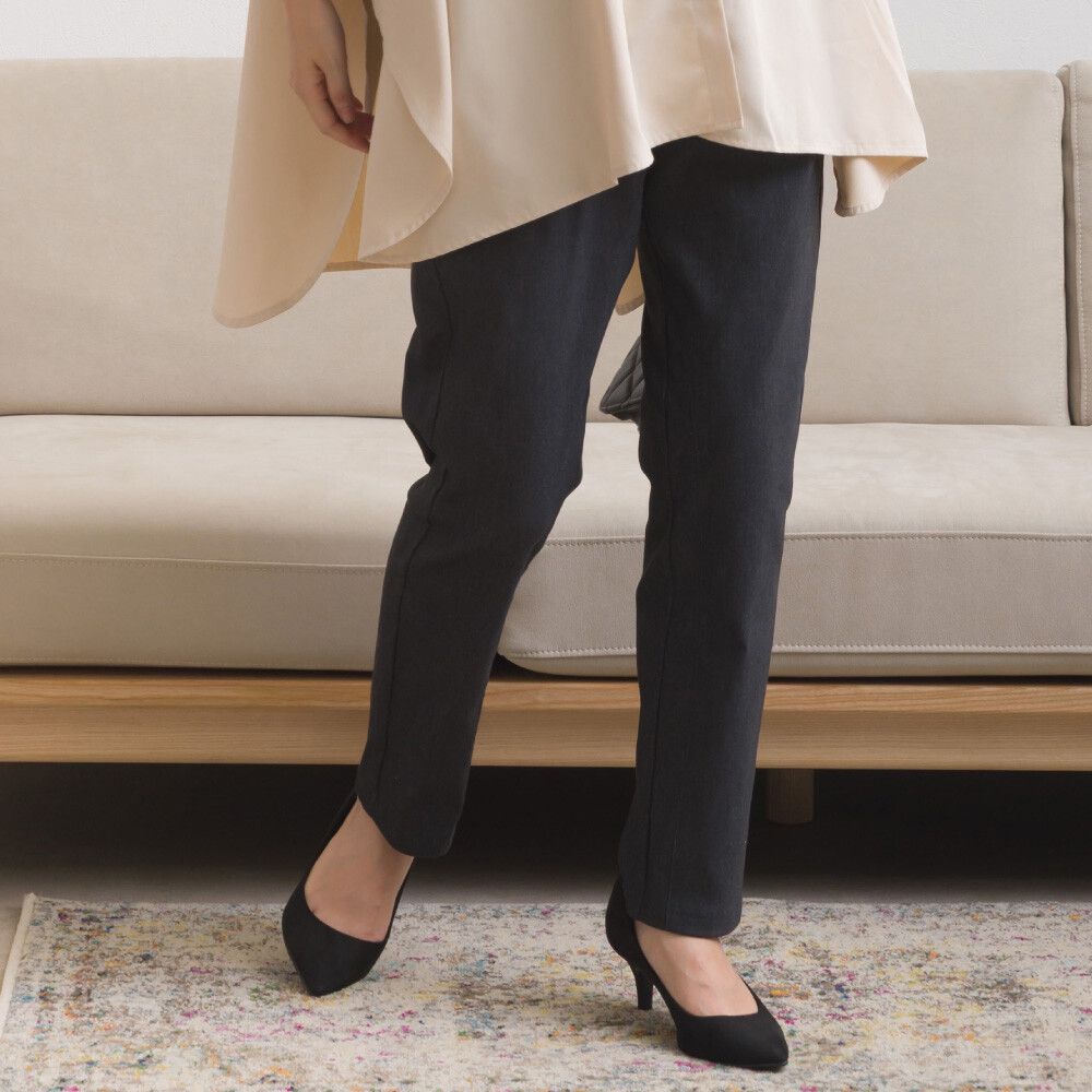 美腳彈性內刷毛錐形長褲(後腰鬆緊)-黑