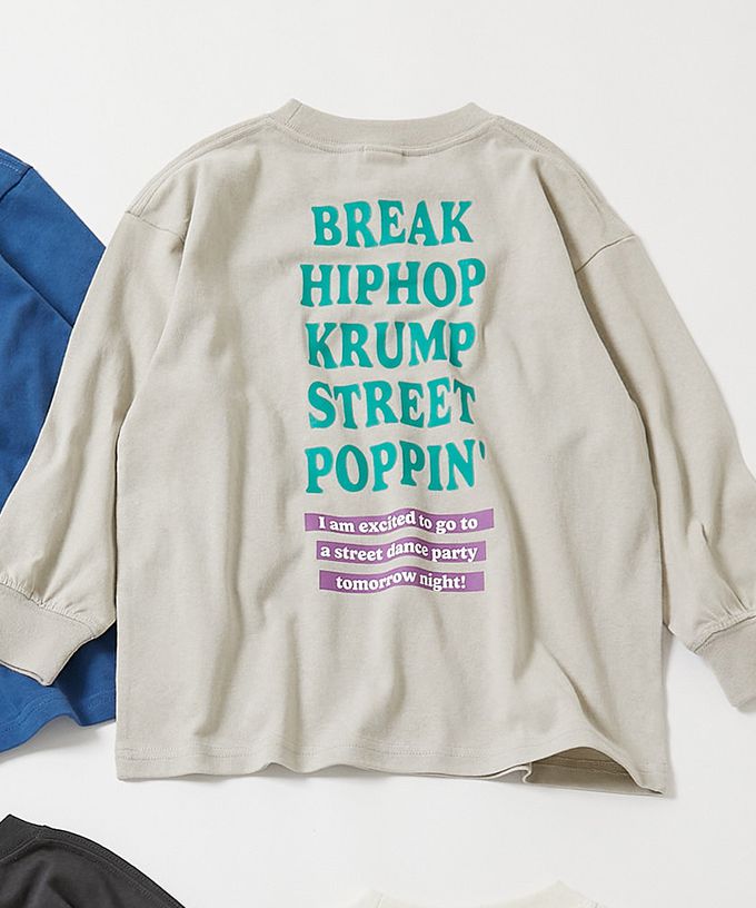 日本 devirock - 100%棉 定番印花寬版長袖上衣-幾何方塊-紫