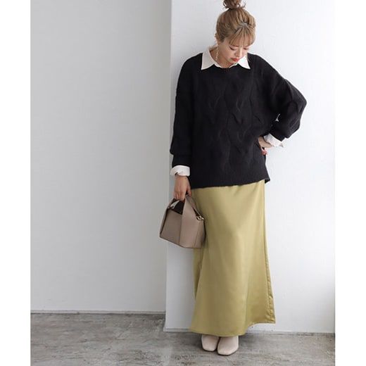 日本 Pierrot - 柔軟波浪紋針織毛衣-簡約黑