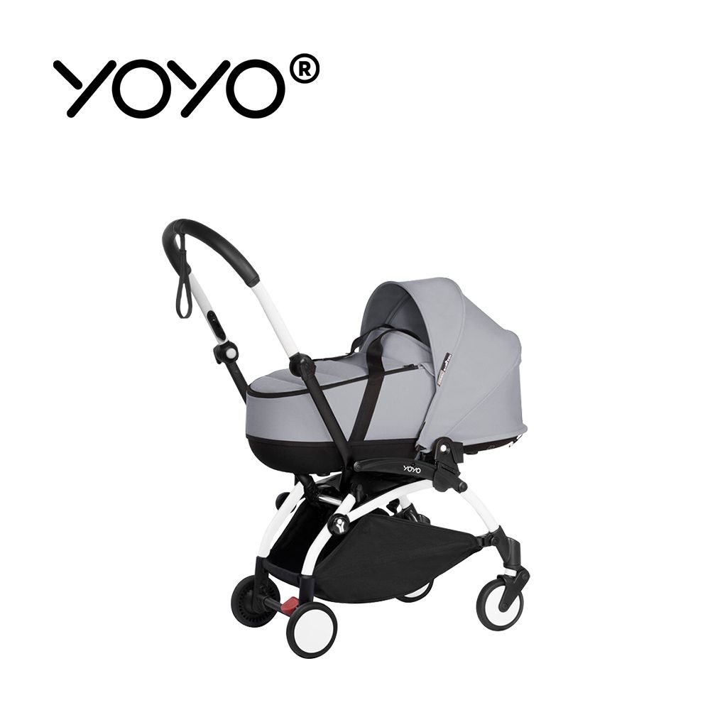 YOYO² 法國 Bassinet 0+新生兒睡籃推車(含車架)-白色車架+岩石灰睡籃