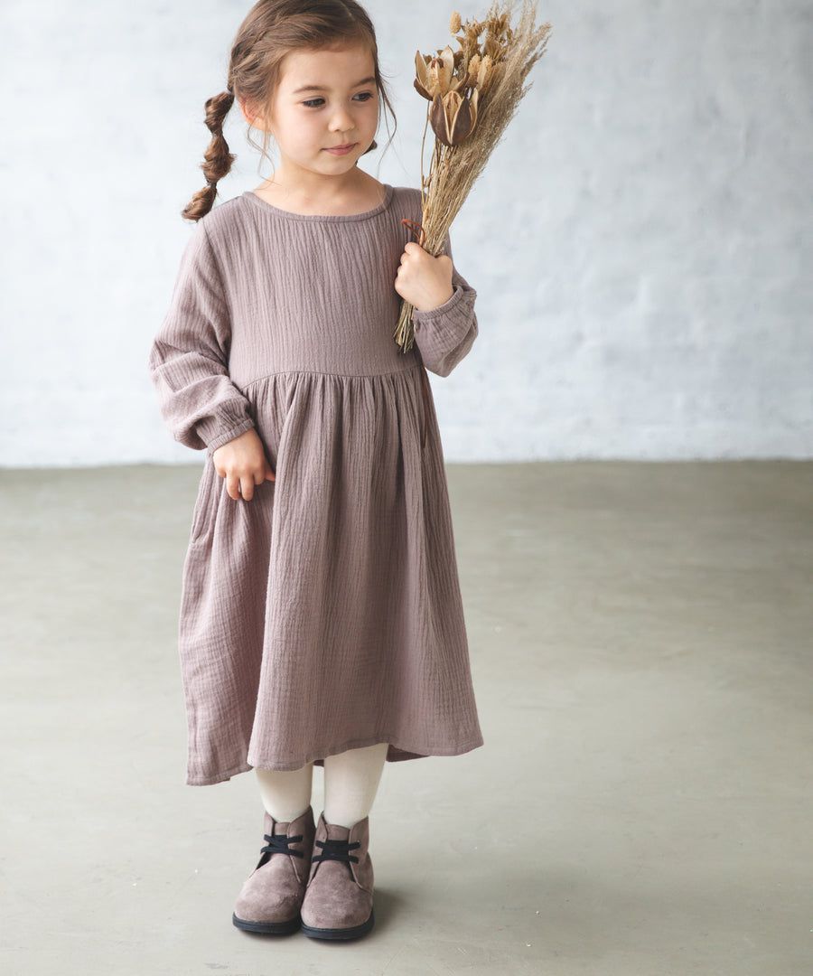 日本 PAIRMANON - 透氣二重紗 簡約薄長袖洋裝-孩子-洋紅