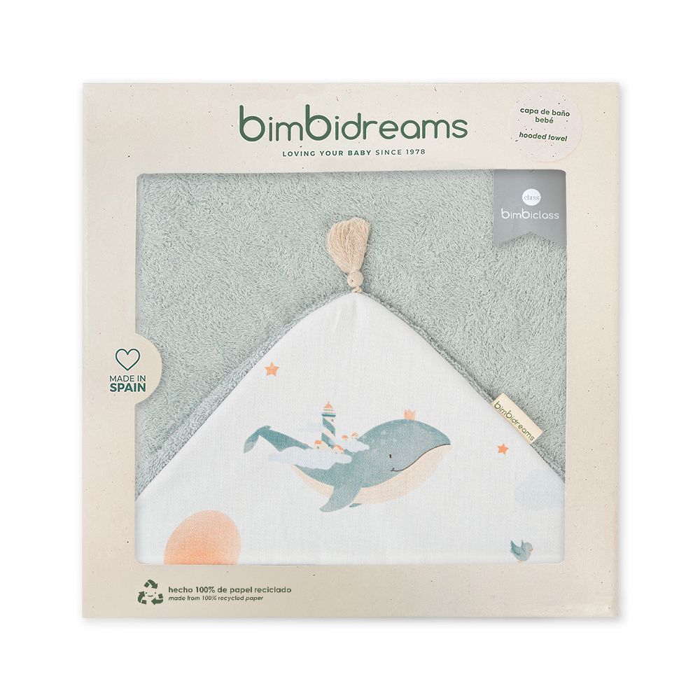 【bimbidreams】竹纖維流蘇連帽浴巾禮盒 100x100cm(寶寶新生兒禮 滿月禮 彌月禮 嬰兒禮盒)-鯨魚童話(藍)