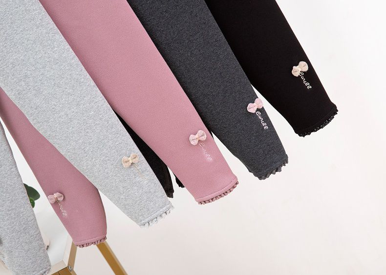 FANMOU - 加絨腰鬆緊內搭褲-蝴蝶結-黑色