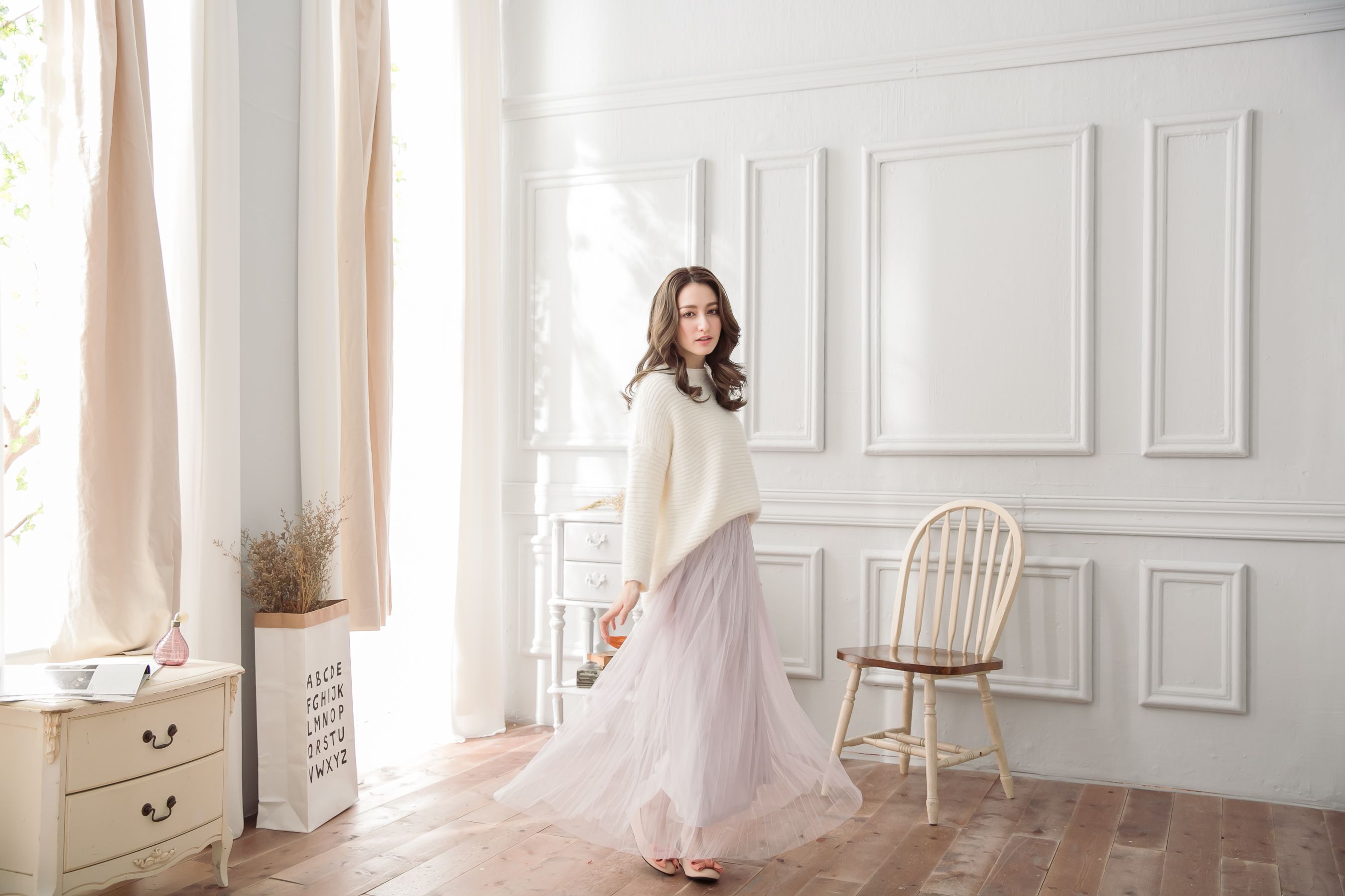 Peachy - 獨家訂製綿柔優雅綁帶百褶紗裙-綁帶百褶版-淺芋灰 (F)