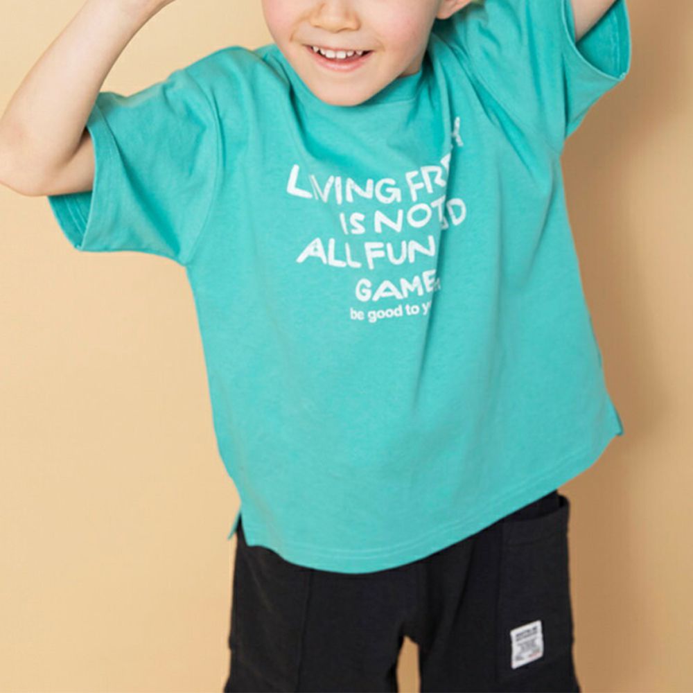 100%天竺棉清爽短袖上衣-英文標語-翠綠