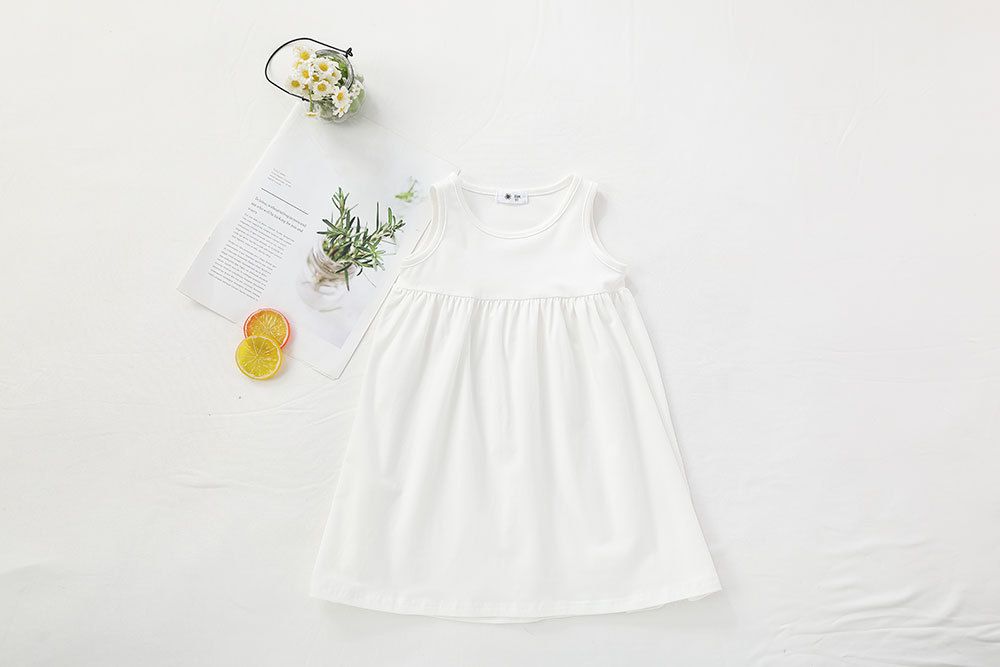糖果色棉質無袖連身洋裝-白色