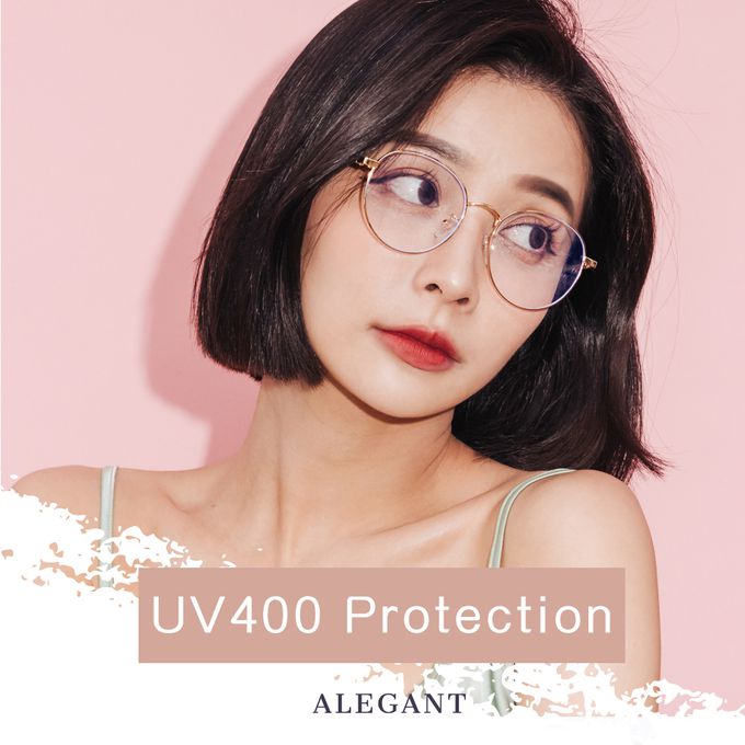 ALEGANT - 仿舊感繆斯金色圓框UV400濾藍光眼鏡