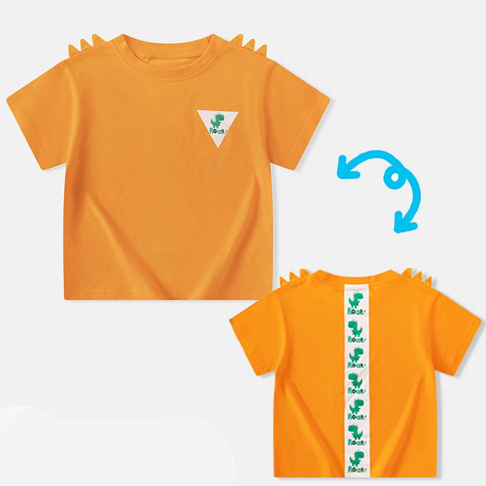 純棉立體短袖上衣-恐龍印花-橘色