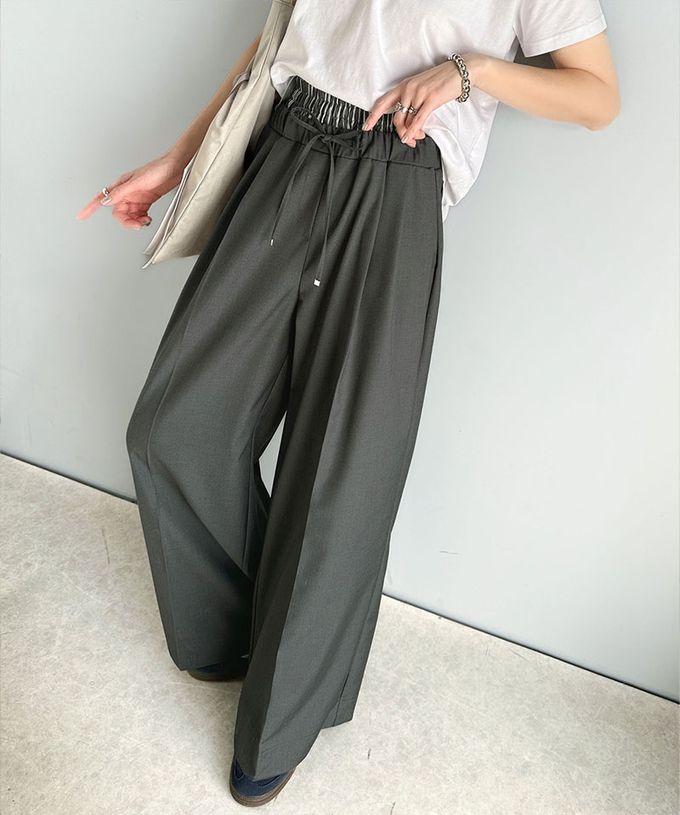 日本 Classical Elf - 腰部層次皺摺休閒舒適大寬褲-海軍藍