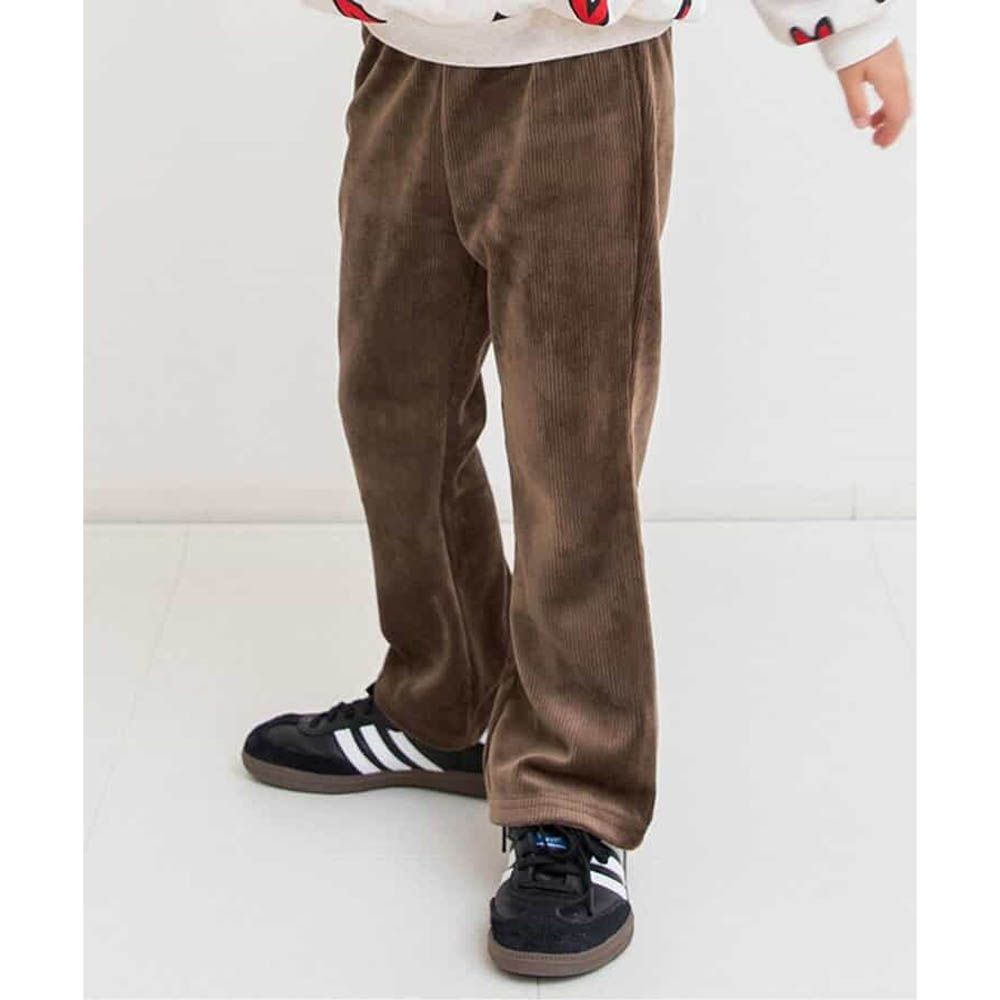 季節感舒適絨面微喇叭長褲-摩卡棕