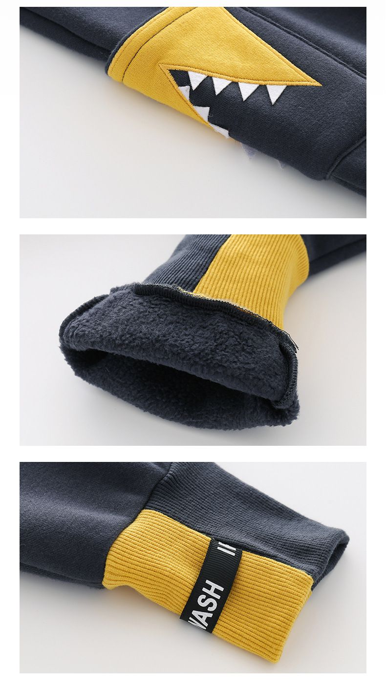 加絨腰鬆緊休閒保暖束口長褲-鱷魚口袋-灰+黃