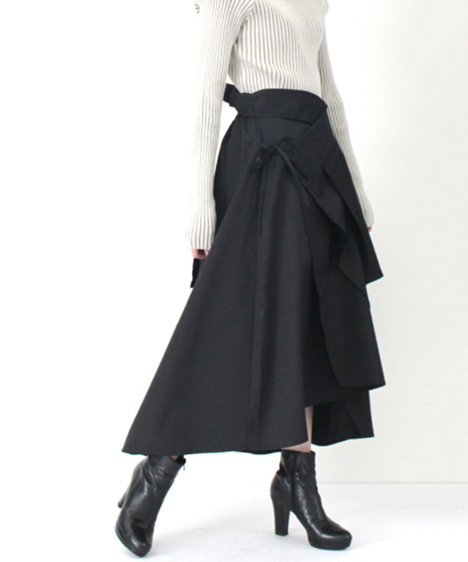 日本 Riche Glamour - 不規則剪裁長裙-褐