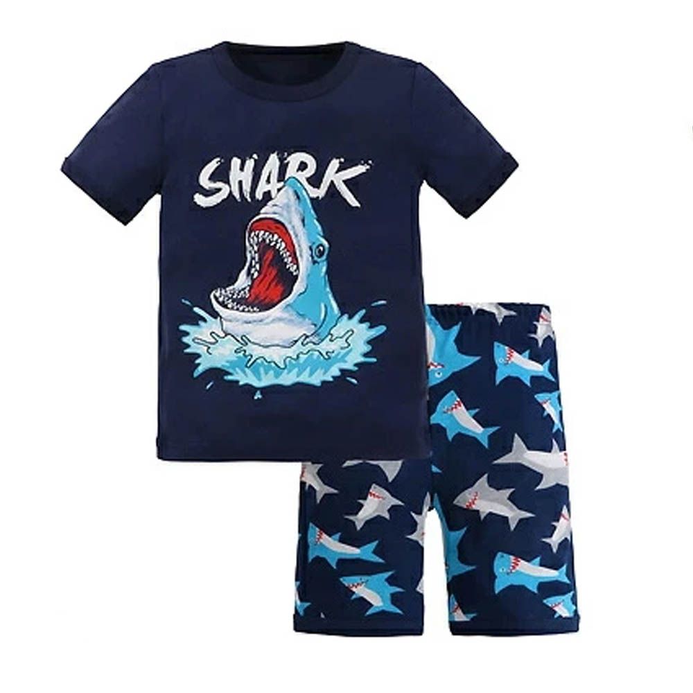 100%棉 舒適短袖睡衣/家居服-鯊魚-深藍