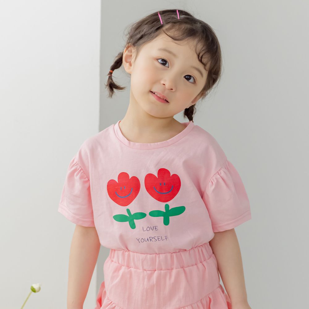 韓國 Orange Mom - 微笑鬱金香泡泡袖上衣-粉紅
