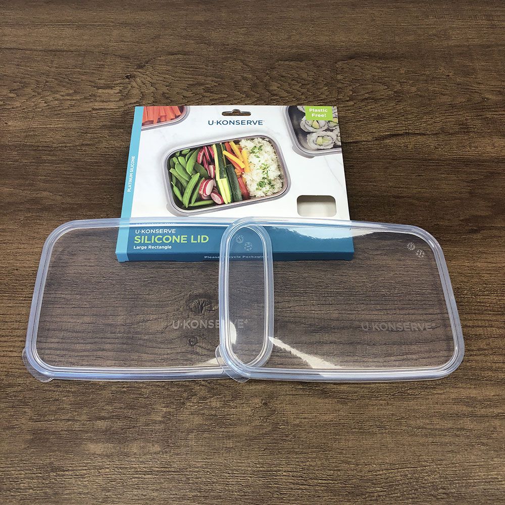 長形防漏鉑金級矽膠保鮮盒蓋 1350ml-透明兩入組