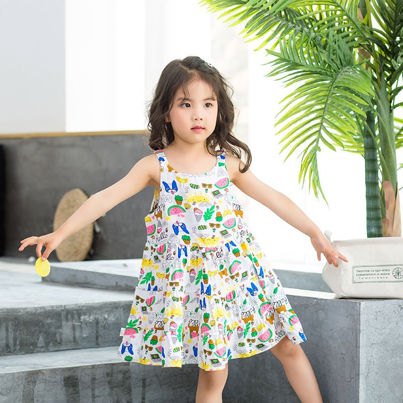 甜美蛋糕裙洋裝-滿版花朵-藍+粉+橘