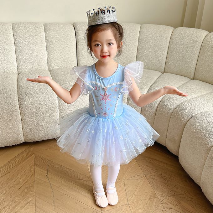 短袖造型公主裙/芭蕾舞裙-卡通人物-愛莎-藍色