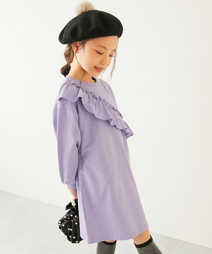 日本 devirock - 純棉甜美花邊縮口長袖洋裝-袖子荷葉-灰杏