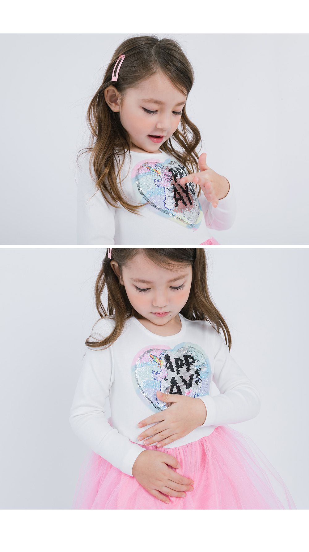 韓國 OZKIZ - 亮片獨角獸網紗長袖拼接洋裝