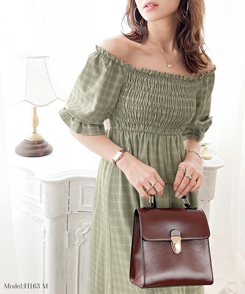 日本 Classical Elf - 歐風文藝泡泡袖紗拼接洋裝-格紋-草綠