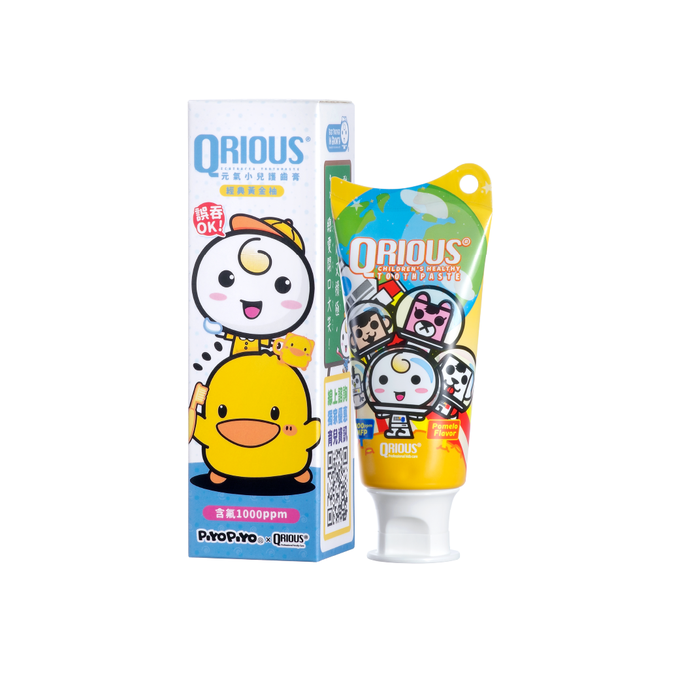 QRIOUS®奇瑞斯 - 黃色小鴨 x 奇瑞斯-含氟兒童牙膏固齒器牙刷組
