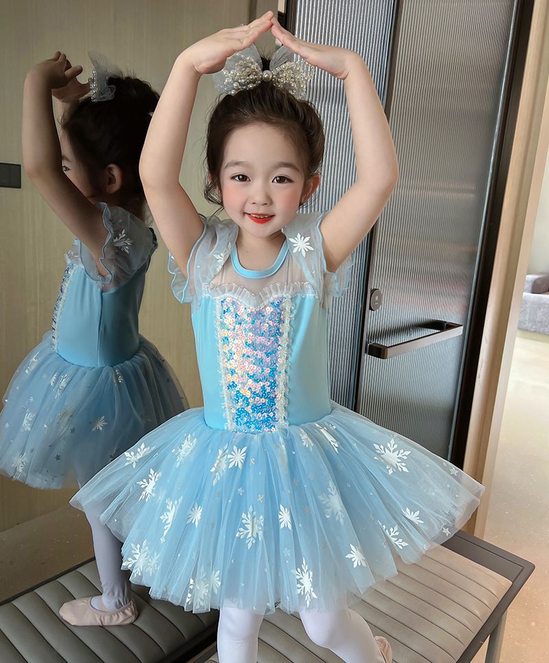 短袖造型公主裙/芭蕾舞裙-冰雪亮片-藍色