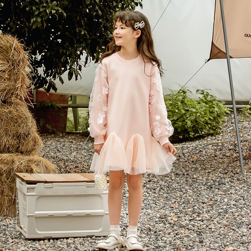 蕾絲花邊連身裙-粉色