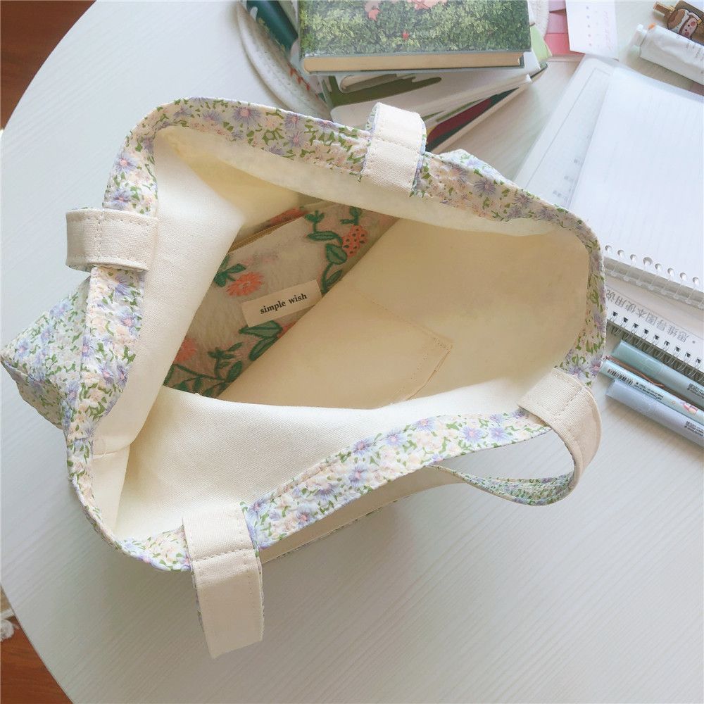 碎花單肩手提帆布袋-淺紫X米花 (37*35cm)