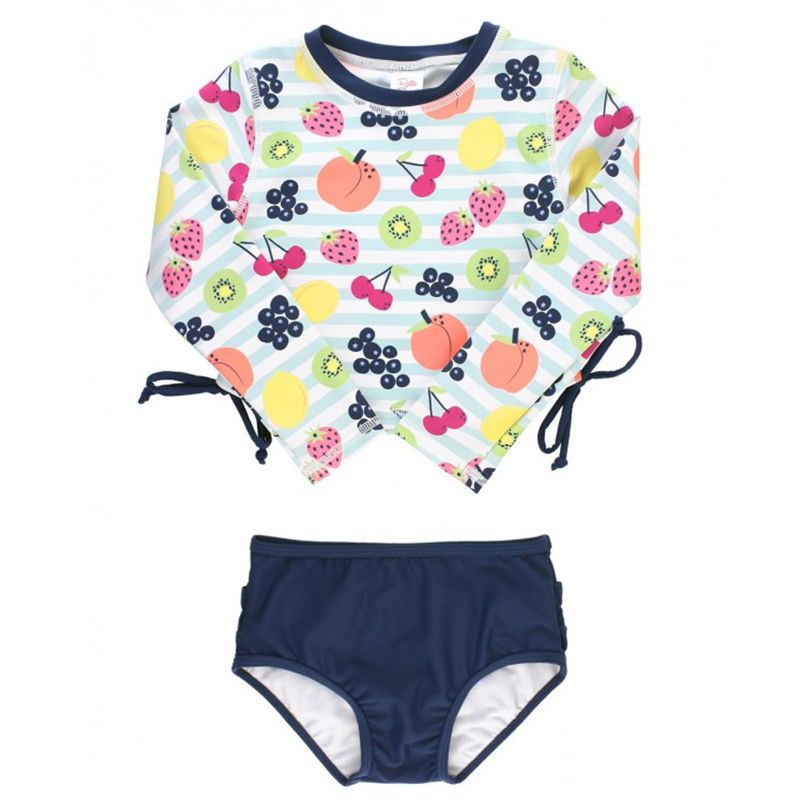 美國 RuffleButts - 小女童UPF 50+防曬兩件式長袖泳裝-水果嘉年華
