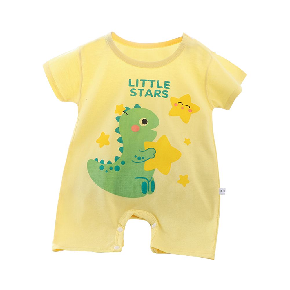 短袖包屁衣 薄款夏季連身衣 嬰兒服 短袖童裝 外出包屁衣-黃底星綠龍