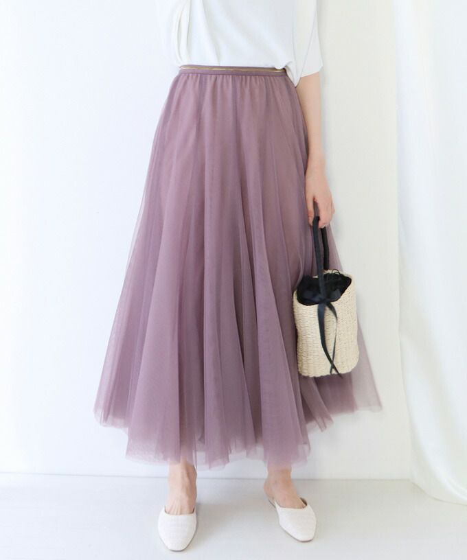 日本 BLUE EAST - 飄逸顯瘦多層次紗裙-粉紫