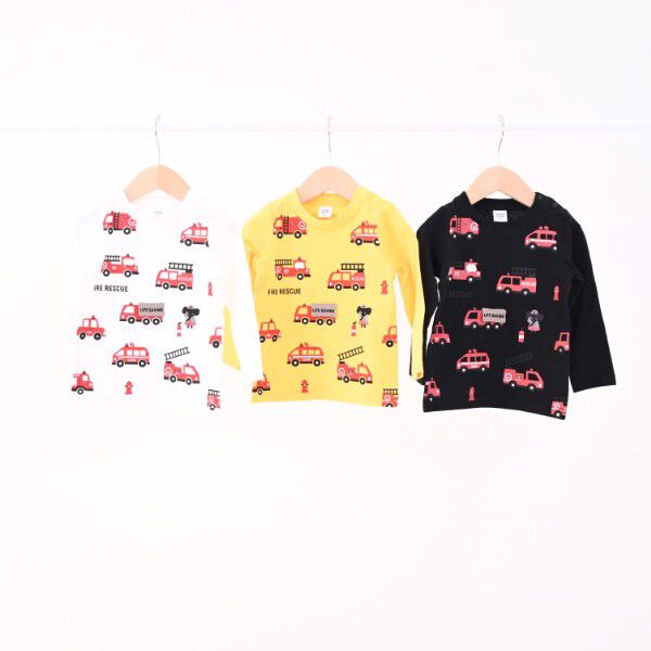 日本 Baby Room - 立體翻翻樂長袖上衣-消防車出動-黃