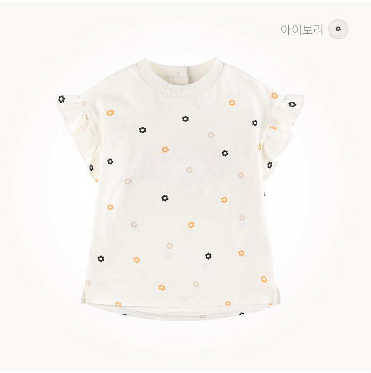 韓國 milk mile - 花朵點綴女孩印花上衣-象牙白