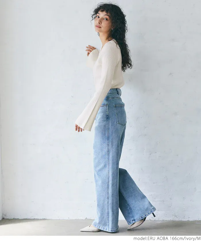 日本 COCA - 不規則領羅紋彈性上衣-黑