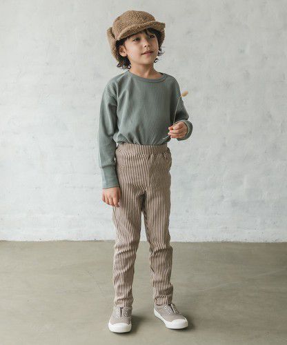 日本 PAIRMANON - 百搭彈性貼身長褲-直條紋-海軍藍