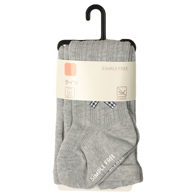 akachan honpo - 褲襪-格紋蝴蝶結-灰色